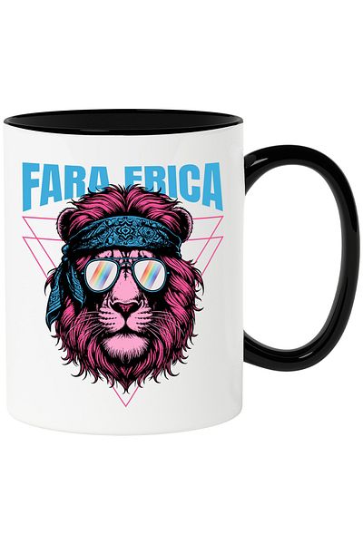 StoryGift Romania Cana Fara Frica - Leu cu Ochelari, 330ml, Ceramica cu Maner Negru, Cu Maner Negru STG