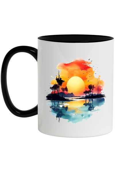 StoryGift Romania Cana Cu Insula: Apus, Soare, Pasari, Rau, Copaci, Tropical,...