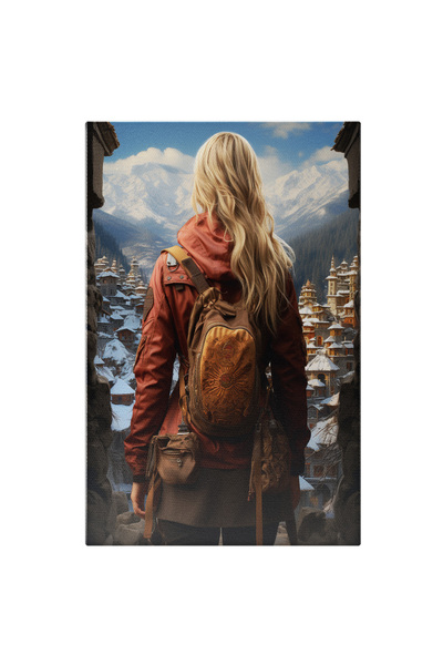 StoryGift Romania Tablou Canvas: Femeie Cu Geaca Si Ghiozdan Privind In Satul...