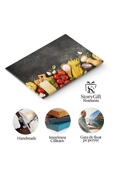 StoryGift Romania Tablou Canvas Ingrediente De Paste Pe Fundal Negru, Vedere De Sus O Prezentare Detaliata A Ing
