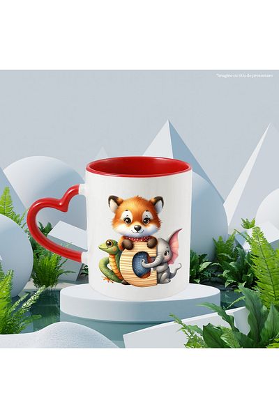 StoryGift Romania Mug with a fox | an elephant and a snake holding the letter "C" | illustration | cut out, Cu,STG.