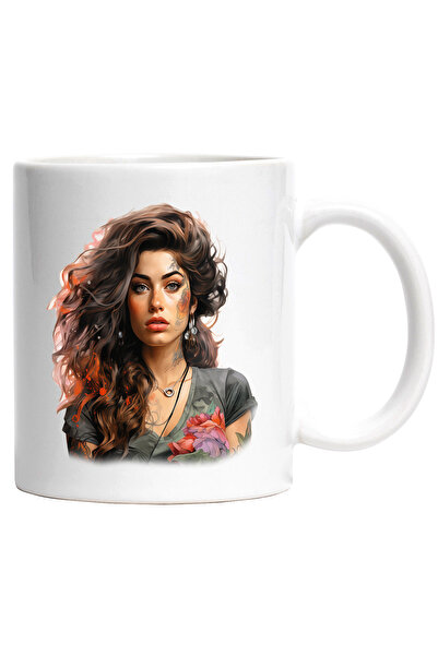 StoryGift Romania Cana Cu Amy Winehouse, Cantareata, Artist, Muzica, Multicolor 330 ml, Ceramica c, Cu Maner Alb