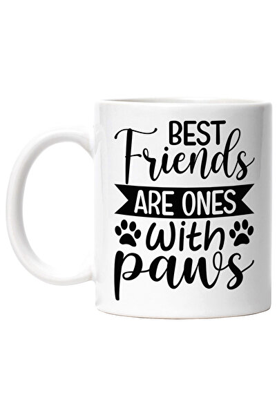 StoryGift Romania Cana cu labute si mesajul "Cei mai buni prieteni sunt cei cu labute" - animale d, Cu Maner Alb STG