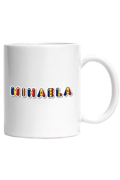 StoryGift Romania Cana Cu Numele Mihaela, Romania, Suporter, Steagul Romaniei, Patriot, 330ml, Cer, Cu Maner Alb STG