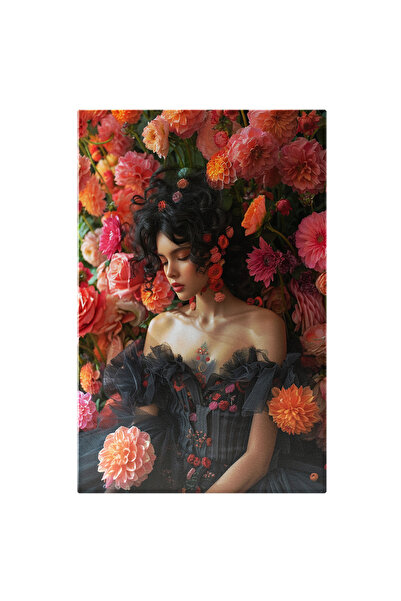 StoryGift Romania Tablou Canvas: Doamna Cu Bujori Martorii Iubirii Distruse Portret Trist Frumusețe Feminină Pict