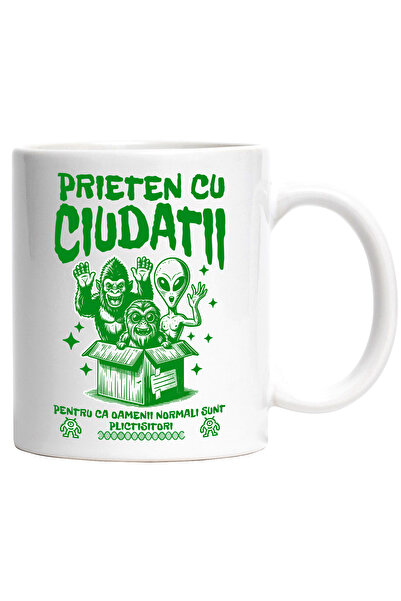 StoryGift Romania Cana Extraterestru Gorila Text Haios Prieten Cu Ciudatii Oamenii Ma Plictisesc, , Cu Maner Alb STG