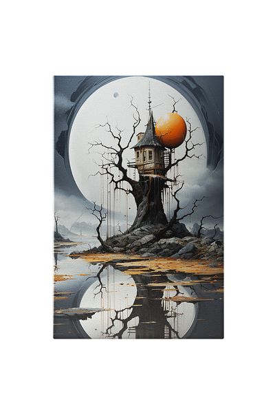 StoryGift Romania Tablou Canvas: Ilustratie Cu O Casa In Copac - Luna Plina Abstract Pictura Digitala
