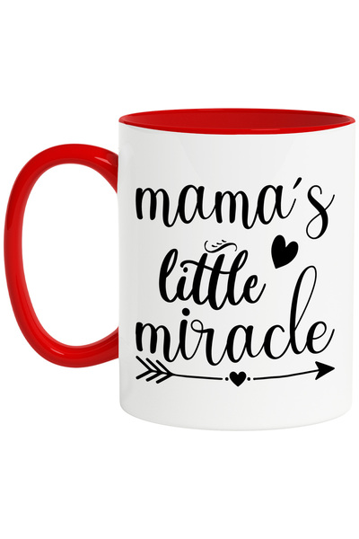 StoryGift Romania Cana cu textul in engleza "Mama's little miracle" - micul miracol al mamei inimi, Cu Maner Rosu STG