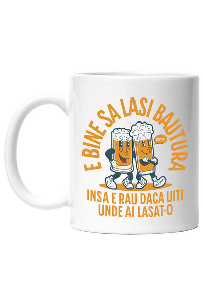 StoryGift Romania Cana cu Pahare De Bere Cu Spuma Vesele Text Haios E Bine Sa Lasi Bautura Insa E , Cu Maner Alb STG
