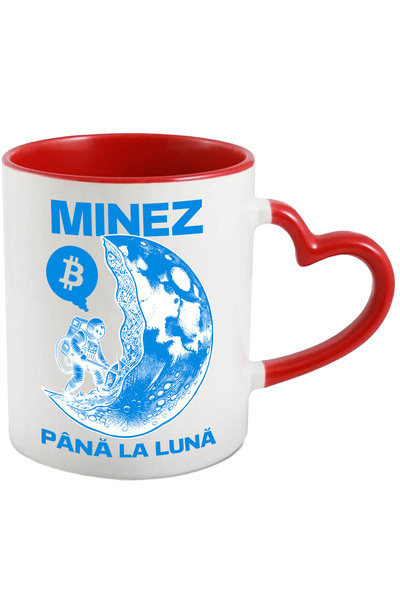 StoryGift Romania Cana minez pana la luna astronaut bitcoin moneda , 330ml, Ceramica cu Maner Inim, Cu Maner Inim STG