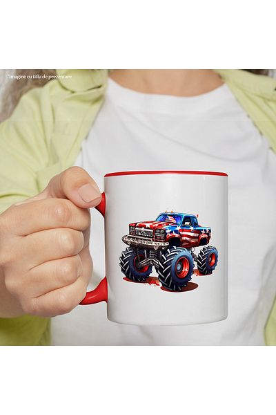 StoryGift Romania Mug with a monster truck | monster truck | illustration | American flag | wheels, With ,STG