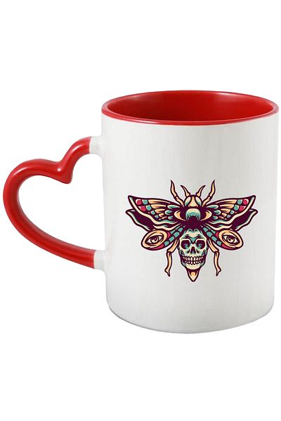 StoryGift Romania Cana Cu Insecta, Fluture, Craniu, Ochi, Aripi, Multicolor 330 ml, Ceramica cu Ma, Cu Maner Inim STG
