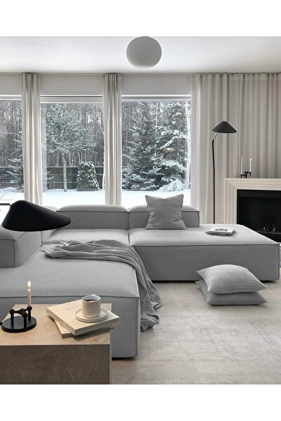 S Home Design Concept Frida 3 Modül Köşe Koltuk Keten, Gri Dinlenme Modüllü 250x250