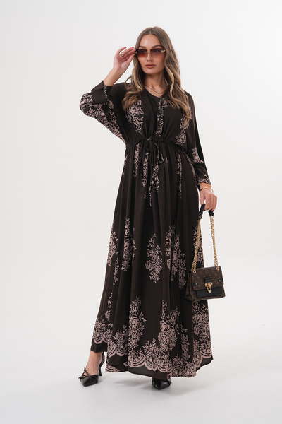 NAVY Φόρεμα από βισκόζη με έθνικ σχέδια, μακρυμάνικο και με ζώνη στη μέση.