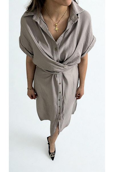 Viskosa Φόρεμα πουκάμισο VISCOSA Mink Color με διπλό στήθος, κουμπιά και άνετη εφαρμογή