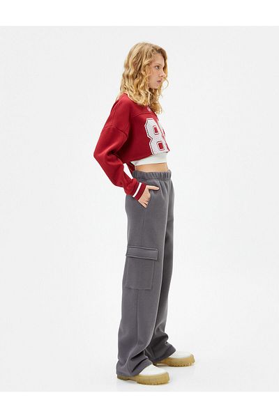 Koton Cargo Sweatpants High Waist Pocket Elastic Waist Cotton Blend
