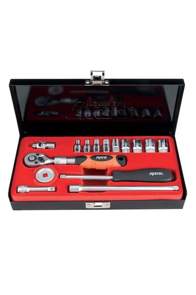 Rico 006-Rc1017 16 Piece 1/4 Extension Ratchet 4-13 mm Socket Set