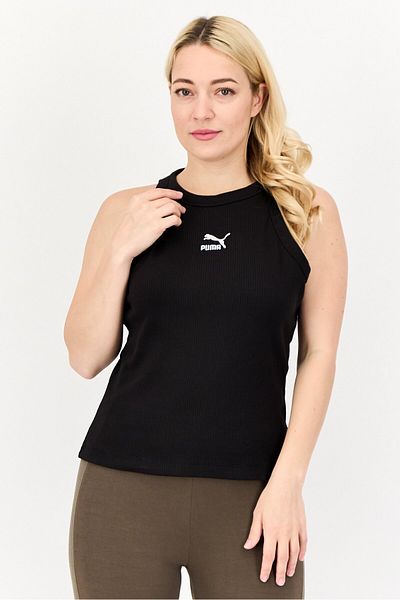 Puma قميص نسائي رياضي بدون أكمام للخارج، أسود