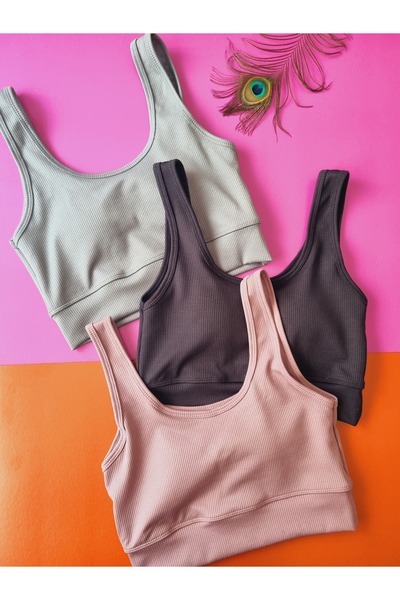 Demirsa Boutique Fitilli 3'lü Açık Mürdüm, Siyah ve Çağla Yeşil Renk Çıkarılıp Takılabilir Pedli Kadın Büstiyer