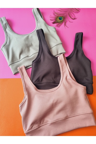 Demirsa Boutique Fitilli 3'lü Açık Mürdüm, Siyah ve Çağla Yeşil Renk Çıkarılıp Takılabilir Pedli Kadın Büstiyer