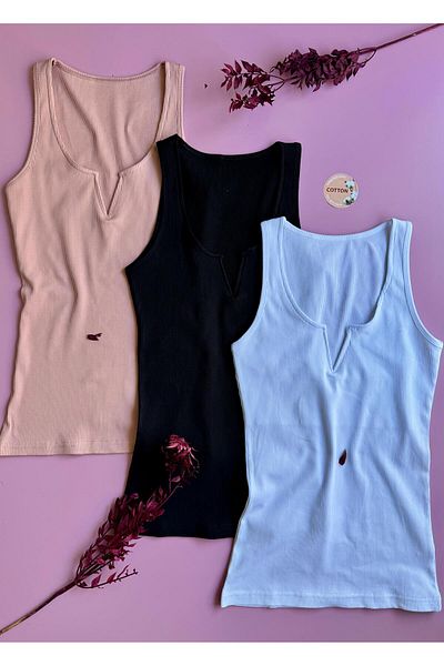 VicTroy Luniva 3-Pack Black, White and Rose K. Women's Tank Top |   V-Neck, Cotton, Summer Stylish Ribbed Blouse