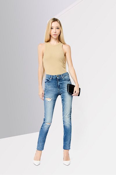 Guess Women Skinny Fit Rip Stretchable Denim, Washed Blue
