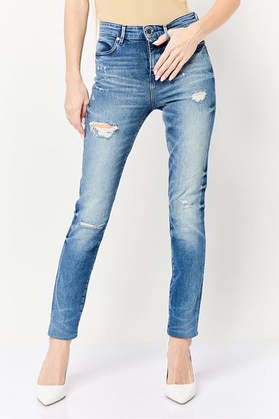 Guess Women Skinny Fit Rip Stretchable Denim, Washed Blue