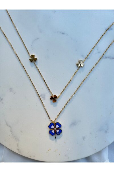 Orvix Accessories سلسلة ذهبية مزدوجة زرقاء ديزي مزخرفة غير قابلة للتشويه قلاد...