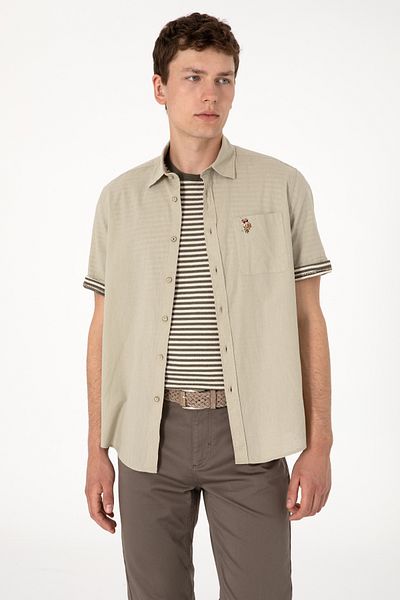 U.S. Polo Assn. Ανδρικό κοντομάνικο πουκάμισο χακί 50297896-VR027