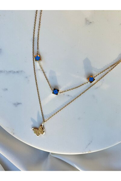 Orvix Accessories قلادة ذهبية مزدوجة بسلسلة على شكل فراشة غير قابلة للتشويه للنساء، قلادة للسهرة، قلادة صيفية، قلادة هدية