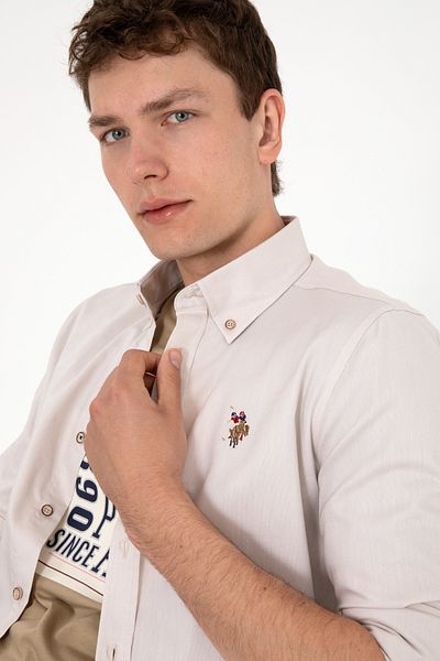 U.S. Polo Assn. Ανδρικό πέτρινο μακρυμάνικο πουκάμισο Basic 50297897-VR049