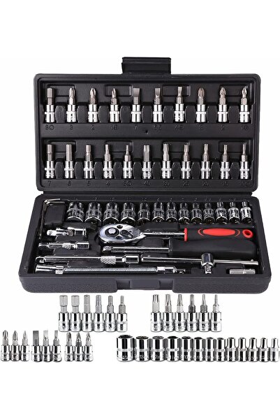 Wemart مجموعة مقابس مكونة من 46 قطعة، مترية وقضيب تمديد لإصلاح السيارات والمن...