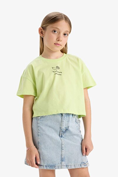 DeFacto Girl's Crew Neck Back Printed Short Sleeve T-Shirt E6743A825Hs