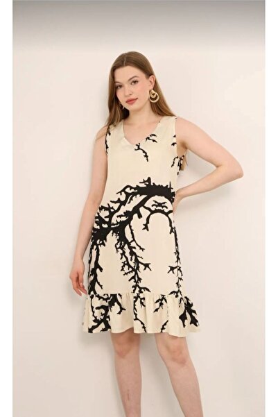 SSO Women's Patterned Sleeveless Strap Flounce Summer Viscose Dress Skirt wit...