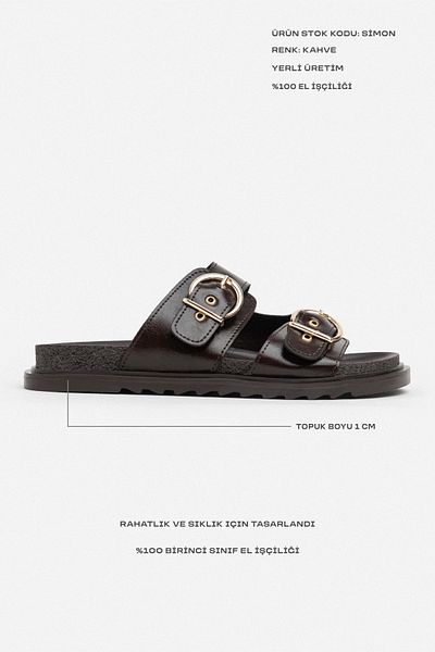 NİŞANTAŞI SHOES Papuci de damă Simon Brown Ridate, cu două catarame, cu talpă plată