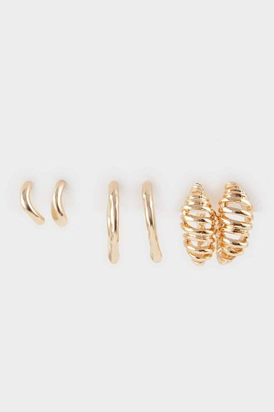 DeFacto Women's 3-Piece Silver Earrings E9062Axns