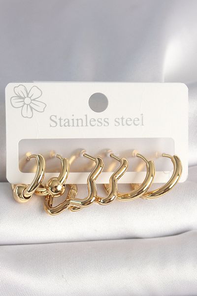 Skygo 316L Steel Gold Color Star Hoop Model Women's Earring Set - Tj-Bkp10388