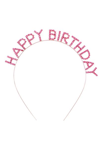 Skygo Pink Color Crystal Stone Gold Color Plated Happy Birthday Crown 16x17 cm