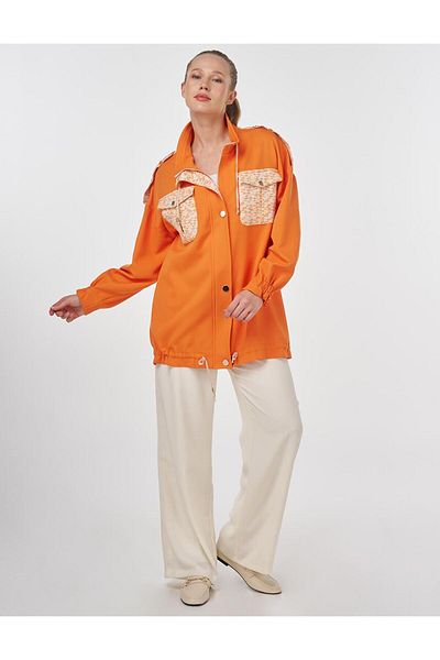 Kayra Stand Collar Garnished Jacket Orange