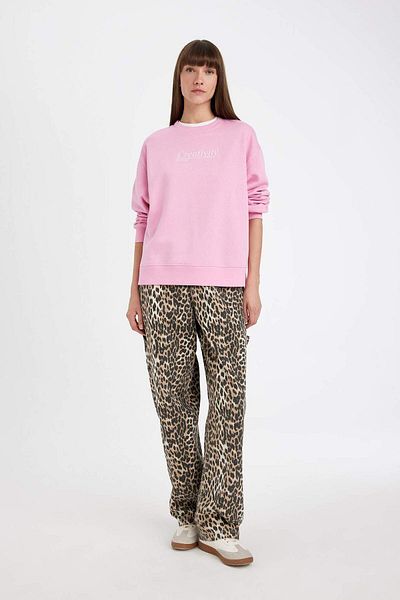 DeFacto Relax Fit Crew Neck εμπριμέ χοντρό φούτερ D3135ax24wn