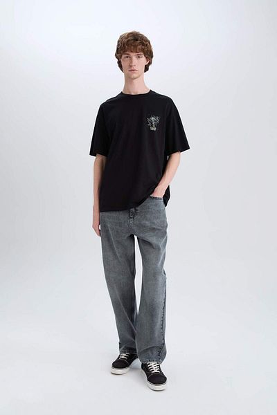 DeFacto 100% βαμβάκι Looney Tunes Boxy Fit Crew λαιμόκοψη με στάμπα κοντομάνικο μπλουζάκι D6773AX25SP