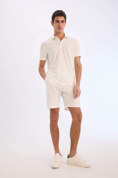 DeFacto Slim Fit Slim Fit με υφή κοντομάνικο τσακισμένο λευκό μπλουζάκι πόλο E1222ax25sm