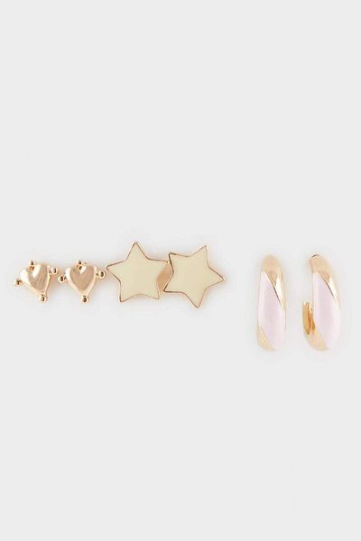 DeFacto Women's 3-Piece Gold Earrings F0699Axns