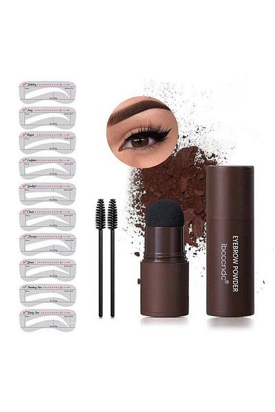 unbranded One-Step Eyebrow Stencil Kit with Powder, 10 Reusable Stencils, 2 Eyebrow Brushes & Waterproof Powde