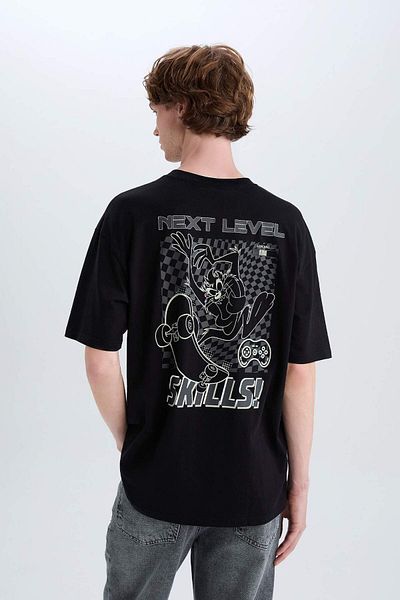 DeFacto 100% βαμβάκι Looney Tunes Boxy Fit Crew λαιμόκοψη με στάμπα κοντομάνικο μπλουζάκι D6773AX25SP