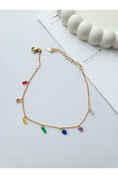 1881 STORE Steel Gold Colored Stone Anklet