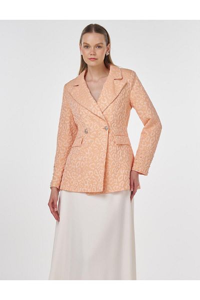 Kayra Blazer din jacquard brodat la încheietura mâinii, piersică
