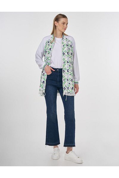 Kayra Mesh Garnished Printed Jacket Optical White