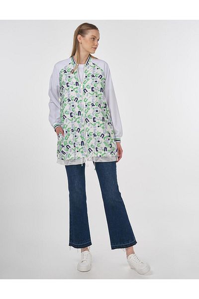 Kayra Mesh Garnished Printed Jacket Optical White