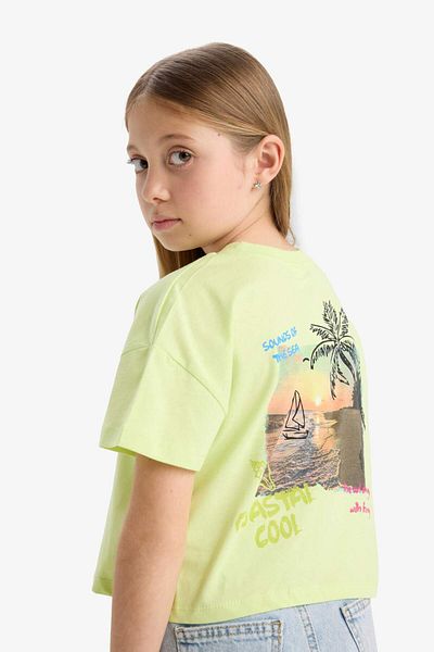 DeFacto Girl's Crew Neck Back Printed Short Sleeve T-Shirt E6743A825Hs